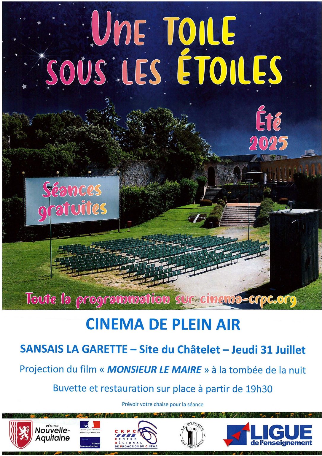 Cinéma plein air, le 31 juillet à la Garette