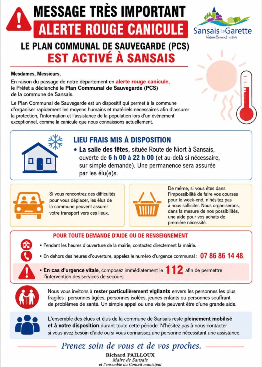Alerte rouge canicule – Message important
