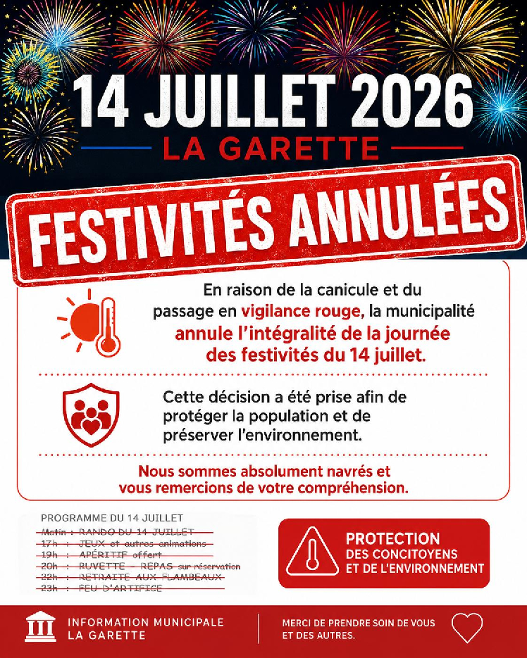 Annulation des festivités du 14 juillet